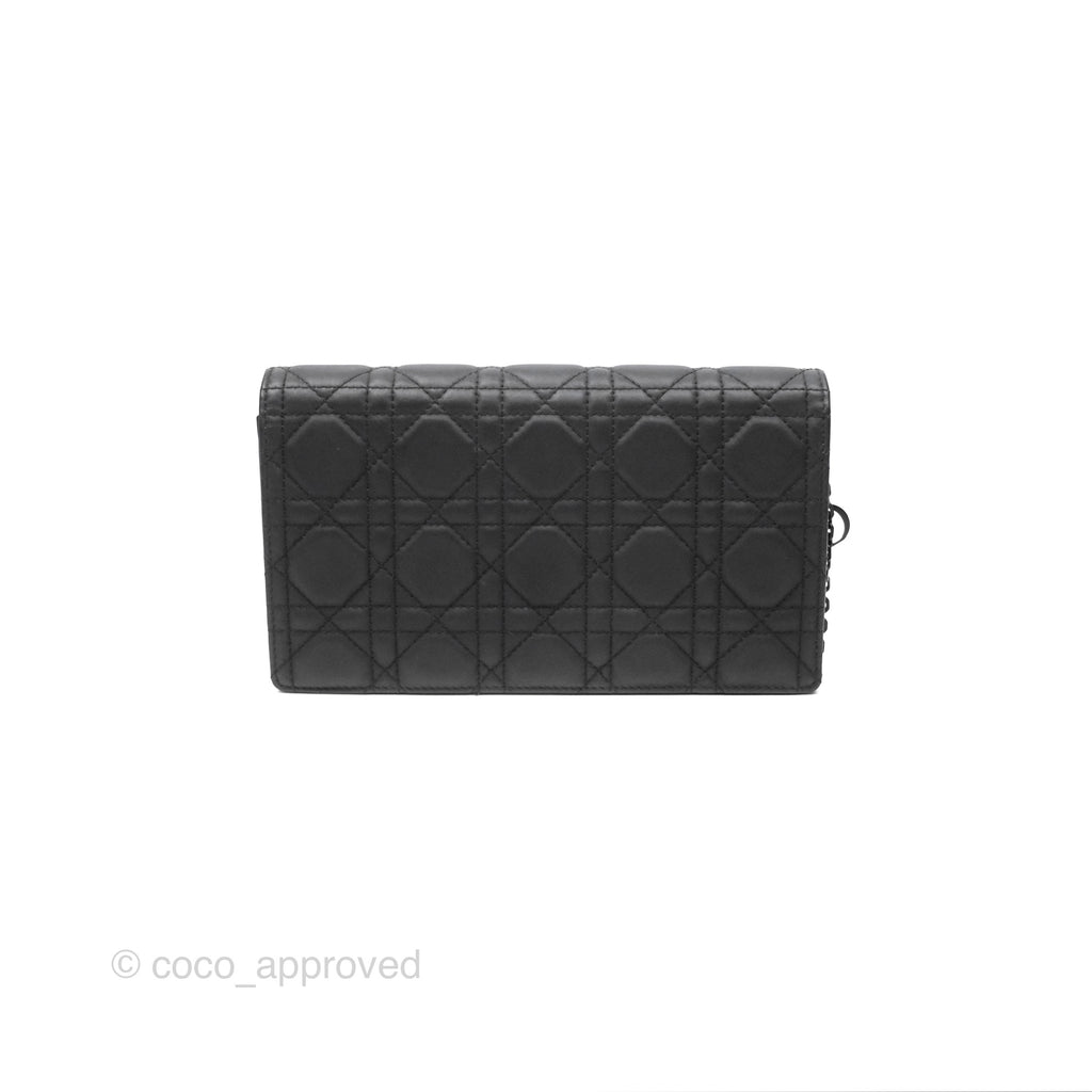 Christian Dior Lady Dior Small Clutch with Chain Lambskin So Black