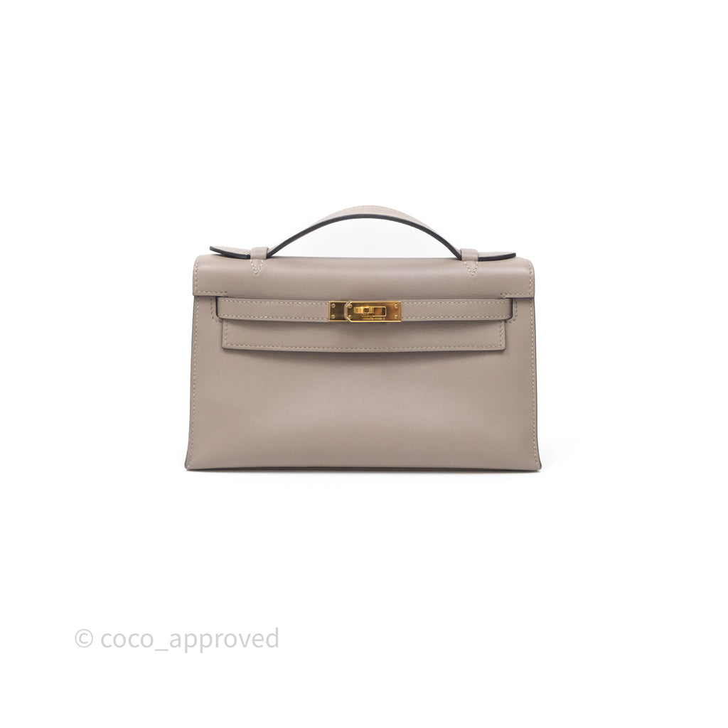 - DM/Email to purchase - Hermès Kelly Pochette Clutch Gris Asphalte M8 Swift Gold Hardware