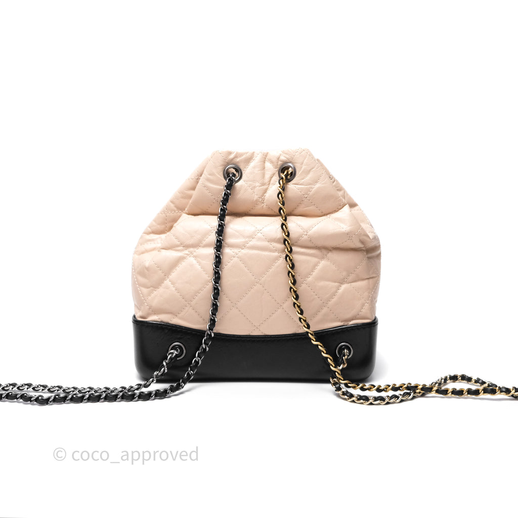 Chanel Small Gabrielle Backpack Beige Black Aged Calfskin