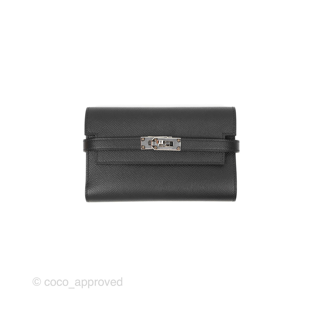 Hermès Small Kelly Wallet Black Epsom Palladium Hardware