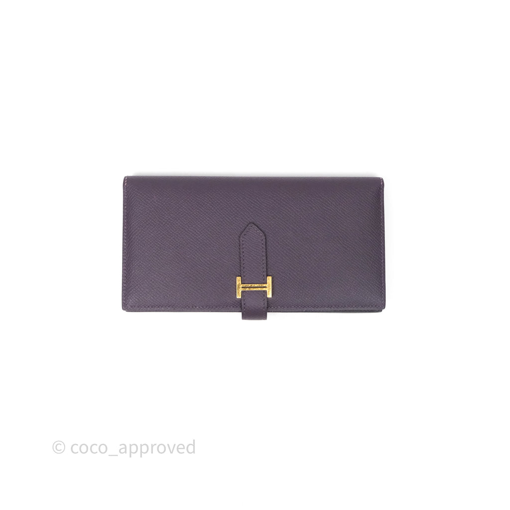 Hermès Bearn Soufflet Wallet Raisin 59 Epsom Gold Hardware