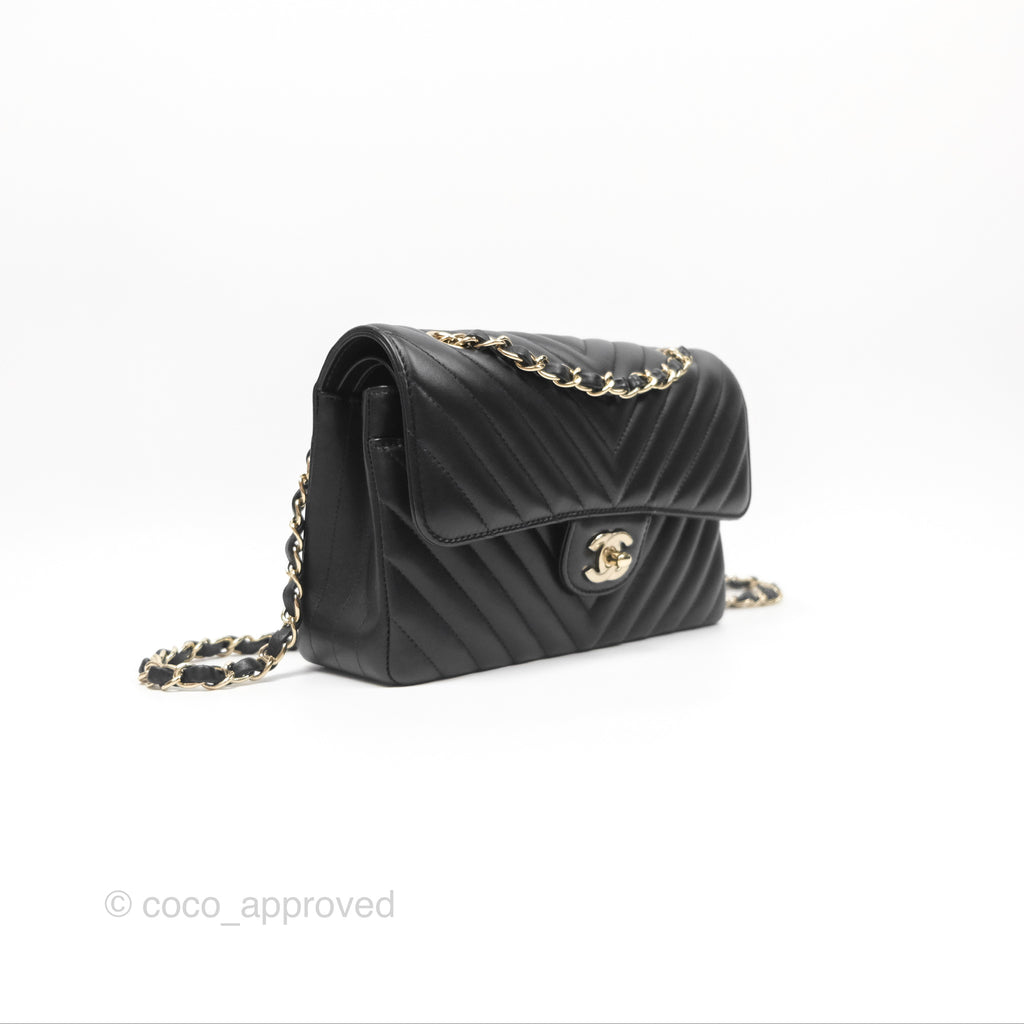 Chanel Small Classic Chevron Flap Black Lambskin Gold Hardware