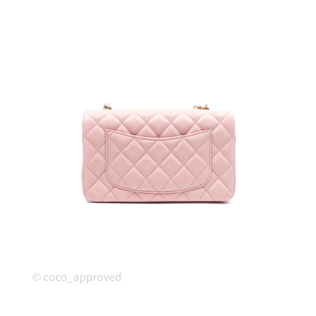 Chanel Quilted Mini Rectangular Flap Pink Lambskin Gold Hardware