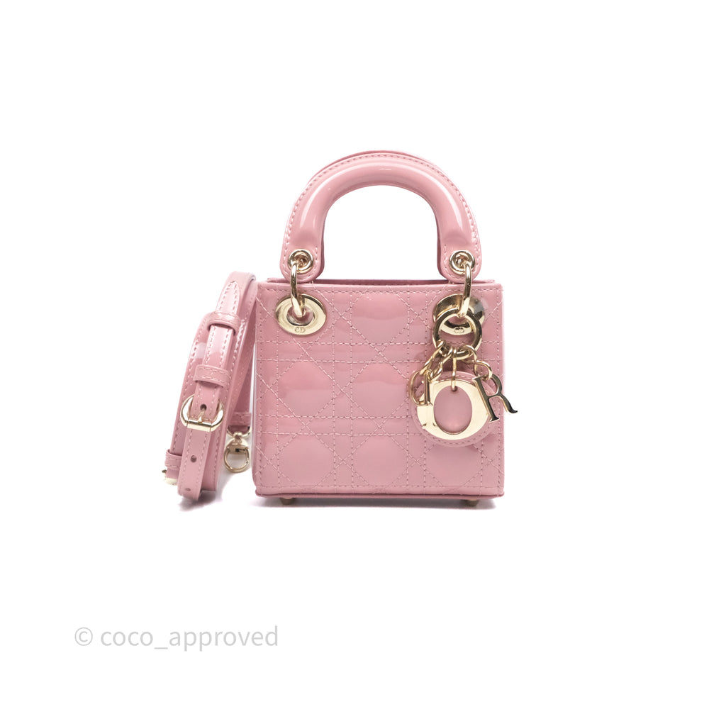 Christian Dior Micro Lady Dior Pink Patent Cannage Calfskin Gold Hardware