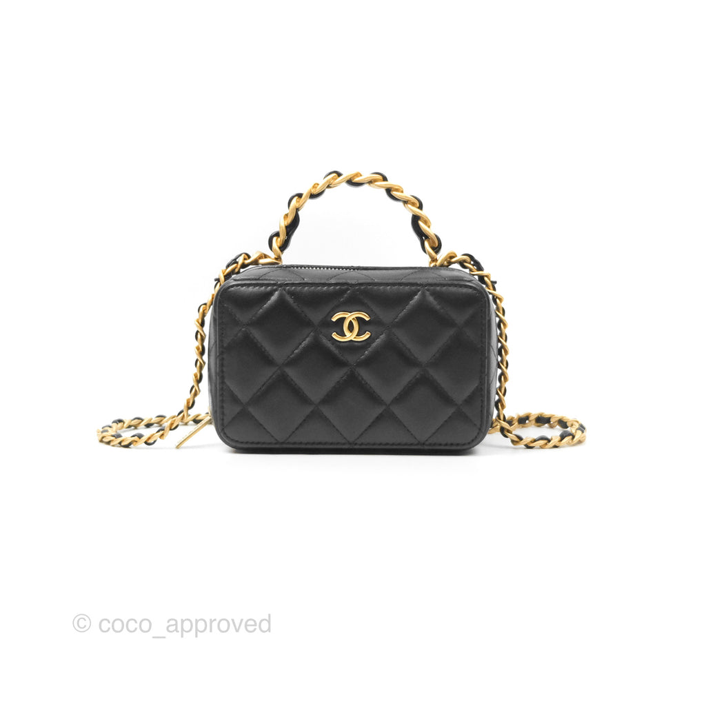Chanel Top Handle Vanity Case Black Lambskin Aged Gold Hardware 22A