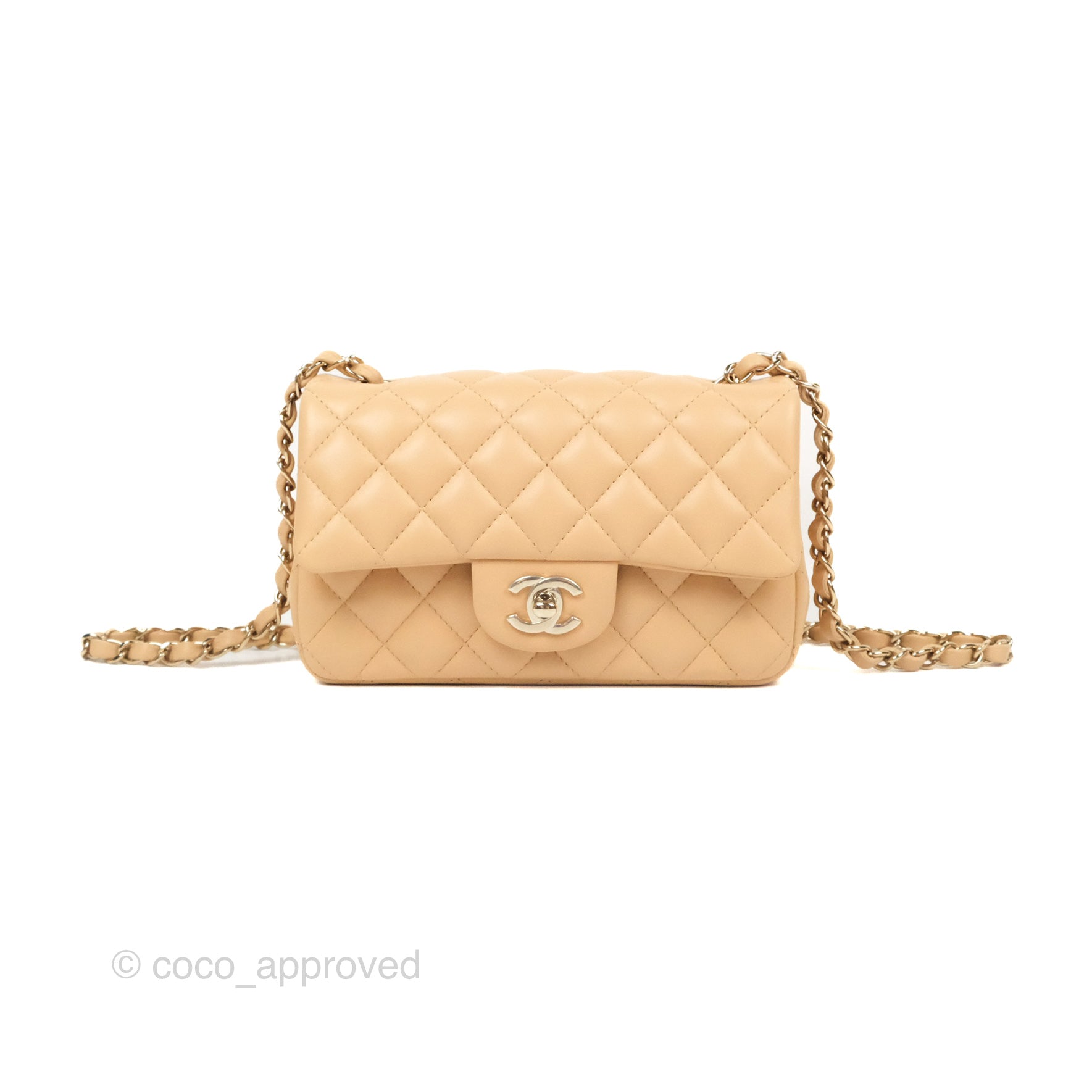 Chanel Quilted Mini Rectangular Beige Lambskin Gold Hardware – Coco ...