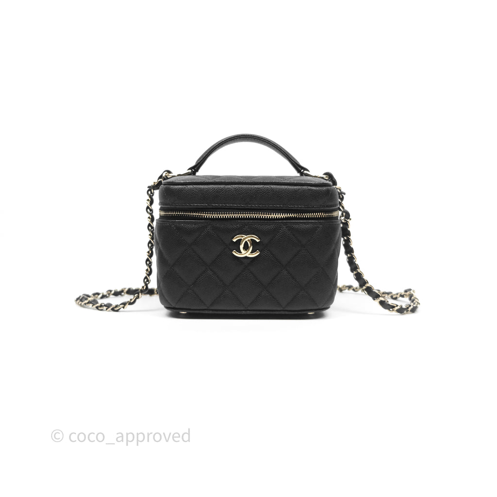 Chanel Quilted Top Handle Vanity Case Black Caviar Gold Hardware