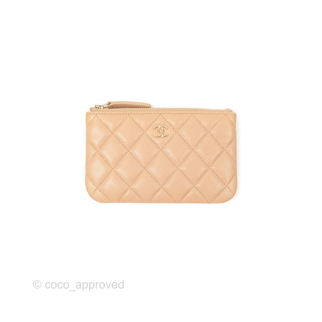 Chanel Quilted Mini O Case Beige Caviar Gold Hardware