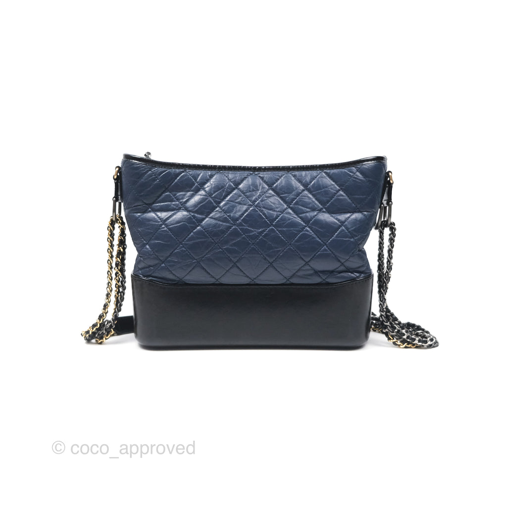 Chanel Large Gabrielle Hobo Navy Black Aged Calfskin Mixed Hardware