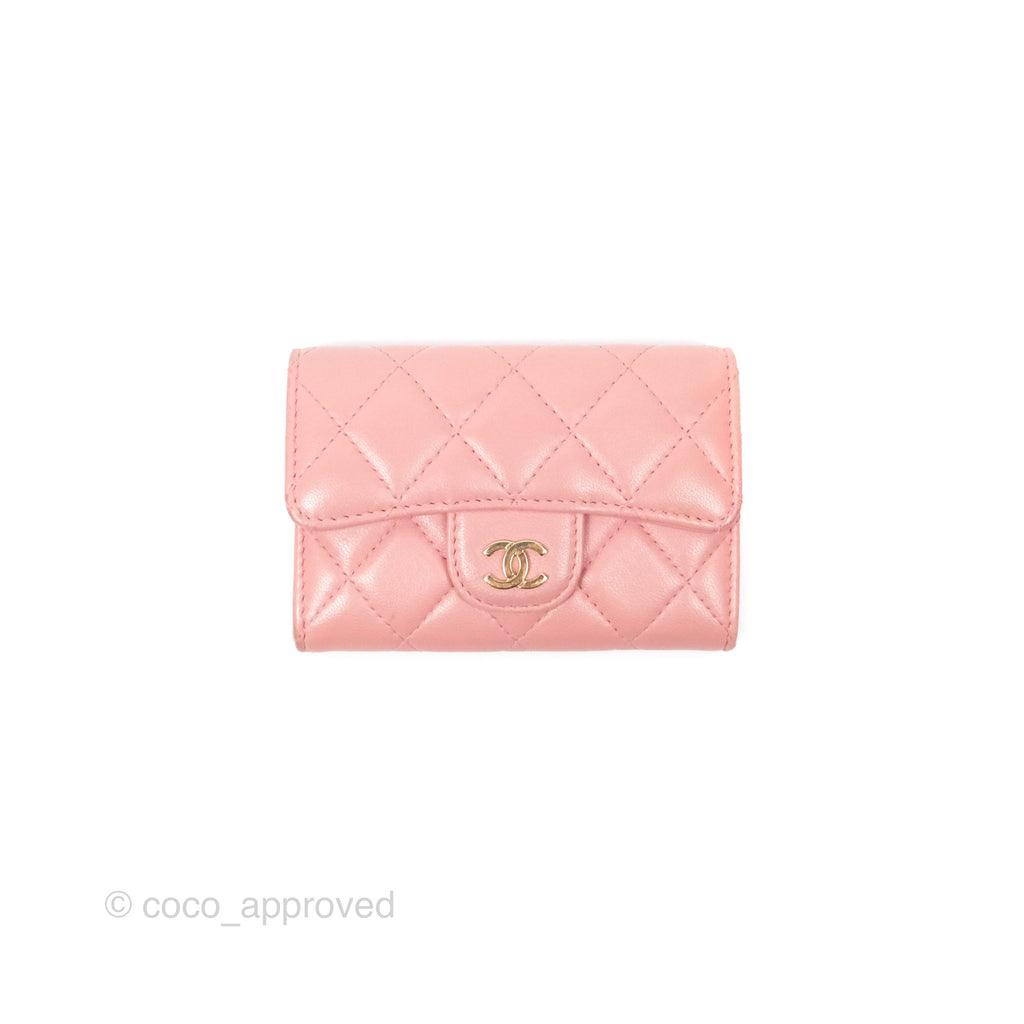 Chanel Classic Flap Card Holder Quilted Pink Lambskin Gold Hardware