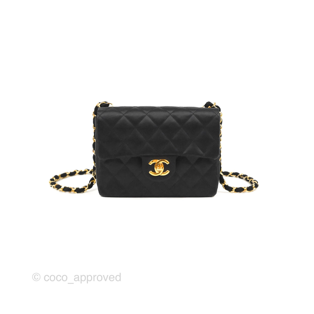 Chanel Mini Square Black Satin Gold Hardware