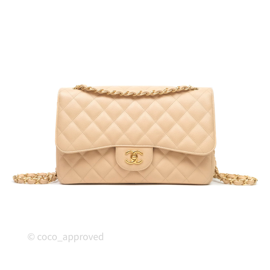 Chanel Jumbo Double Flap Beige Caviar Gold Hardware⁣⁣