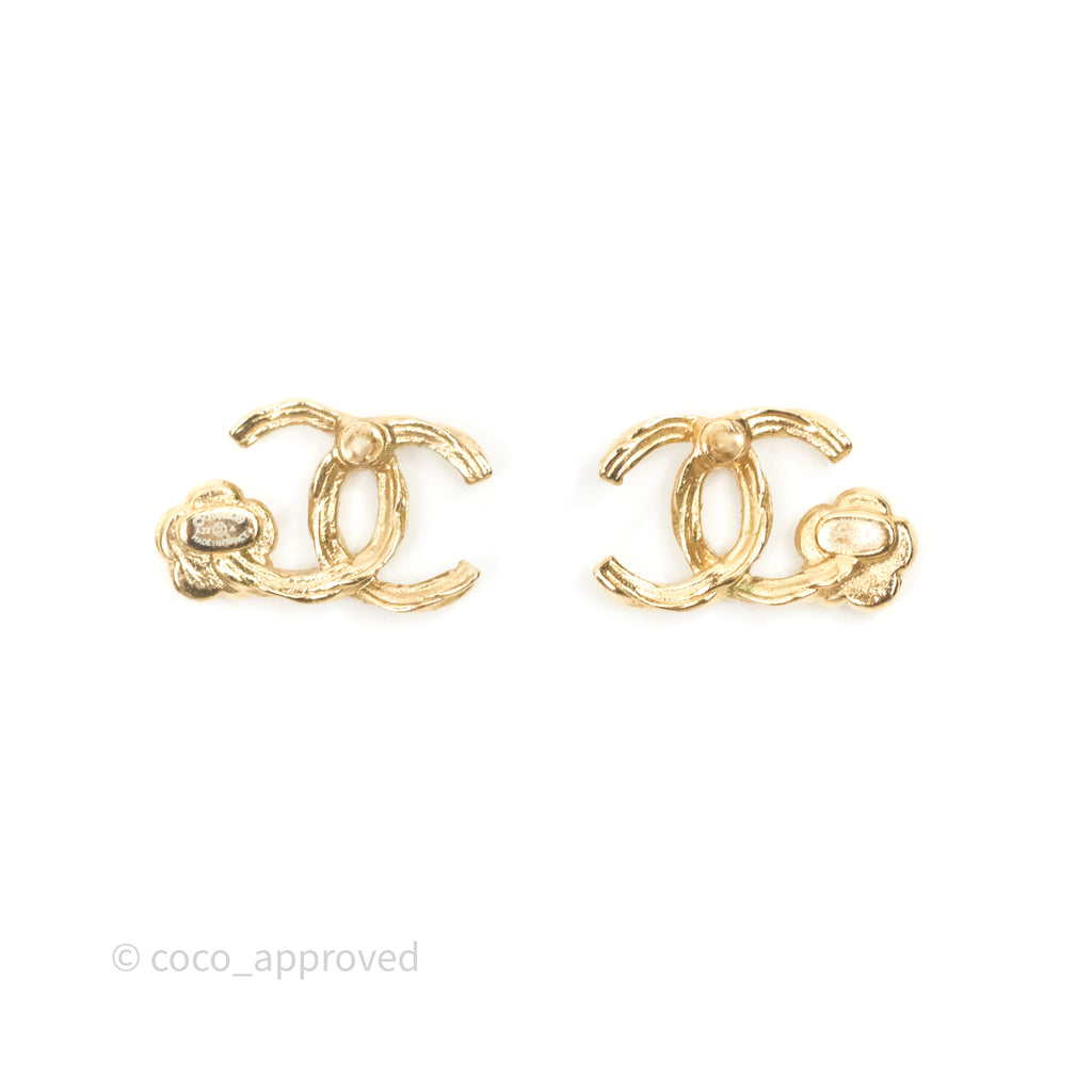 Chanel CC Camellia Earrings Gold Tone 22A