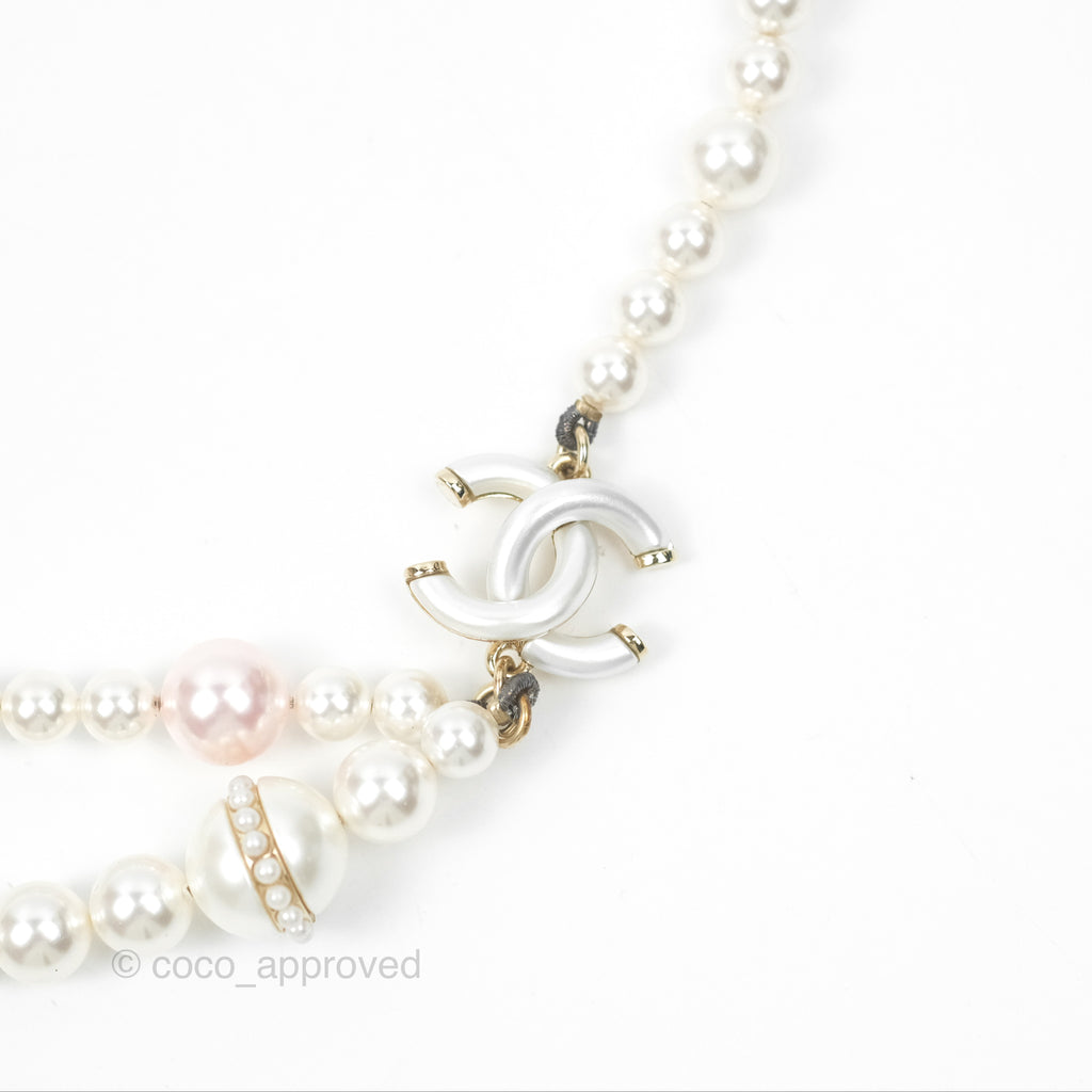 Chanel CC Pearl Double Necklace Gold Tone 17K