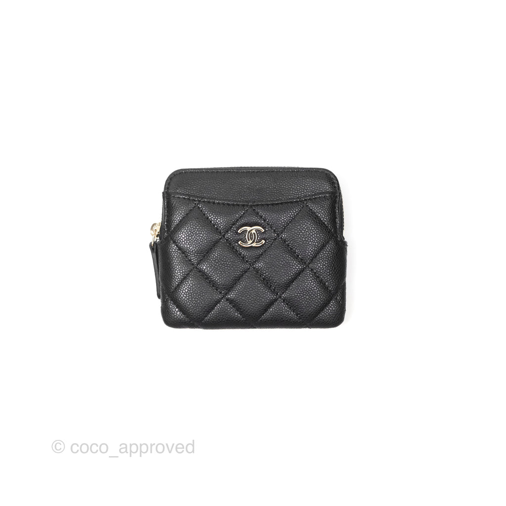 Chanel Quilted Classic Zip Card Holder Wallet Black Caviar Gold Hardware