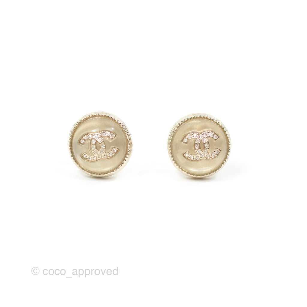 Chanel CC Crystal Round Earrings Gold Tone 22C