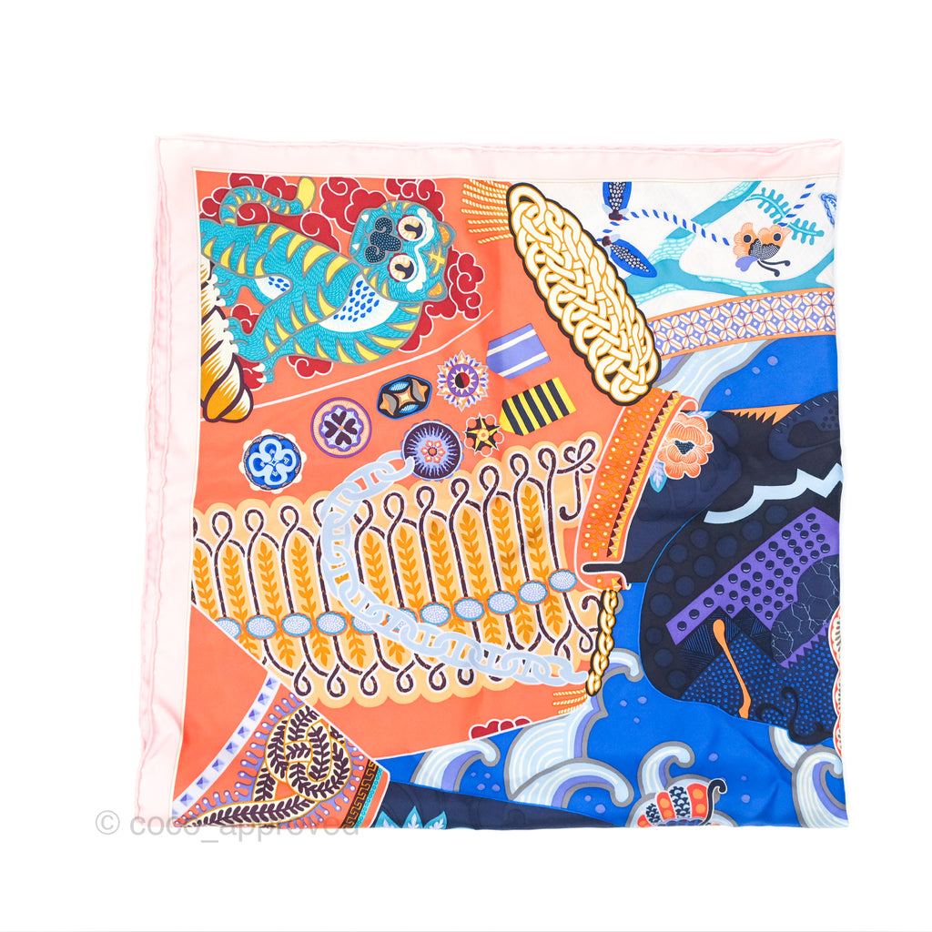 Hermes Duo Cosmique Scarf 90 Rose Pale/ Bleu/ Orange
