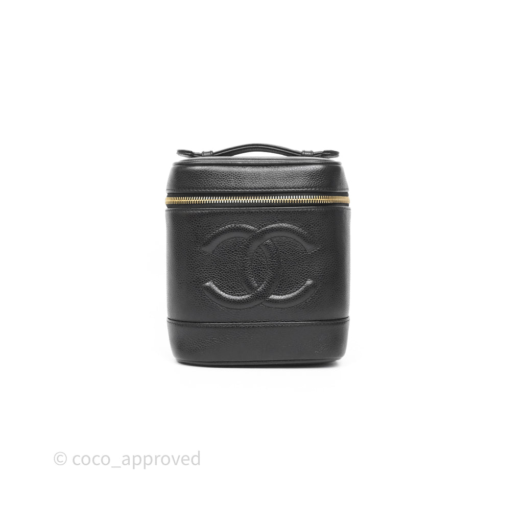 Chanel Vintage Vanity Case Black Caviar Gold Hardware