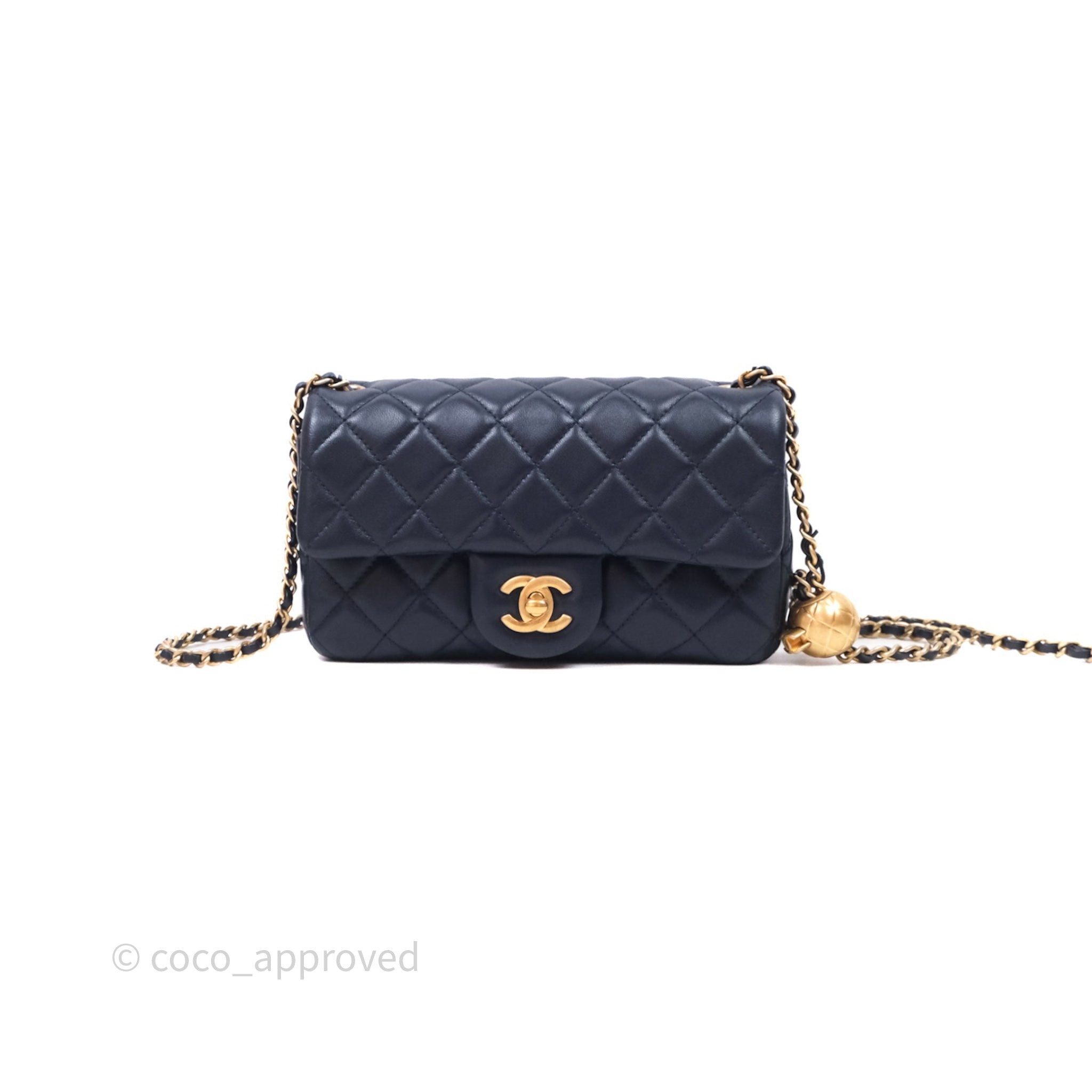 Chanel Mini Rectangular Pearl Crush Navy Lambskin Aged Gold