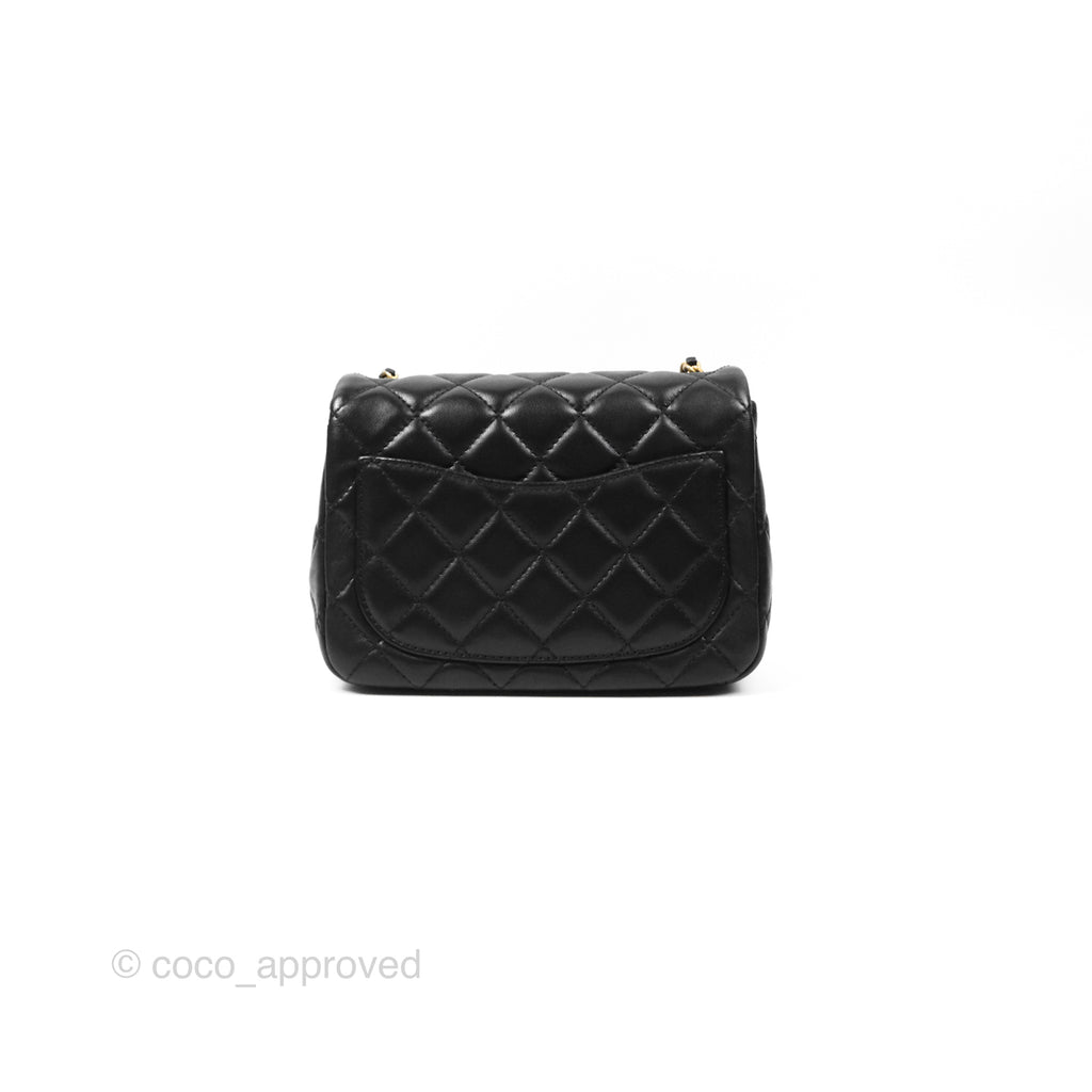 Chanel Pearl Crush Mini Square Quilted Black Lambskin Aged Gold Hardware