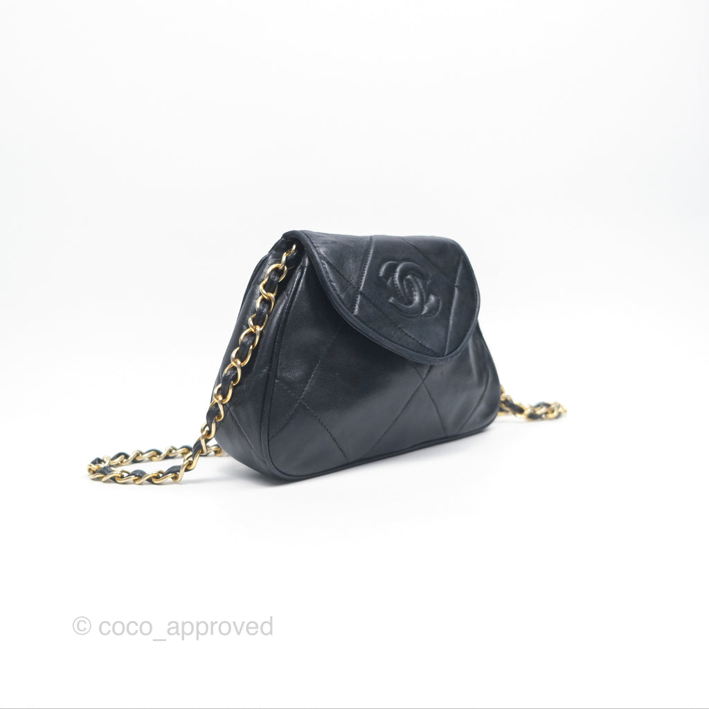 Chanel Vintage Mini Clutch with Chain Black Lambskin Gold Hardware