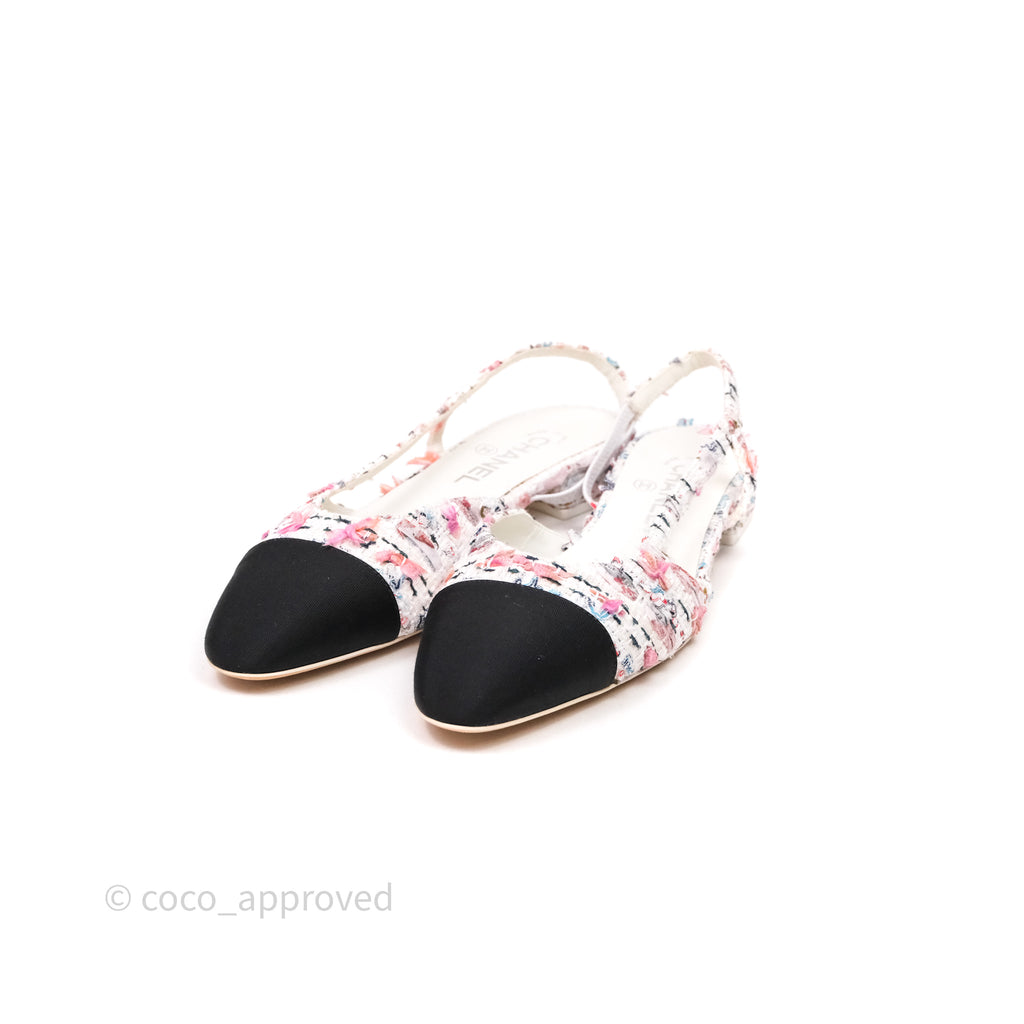 Chanel CC Slingback Flats Pink Tweed Size 39