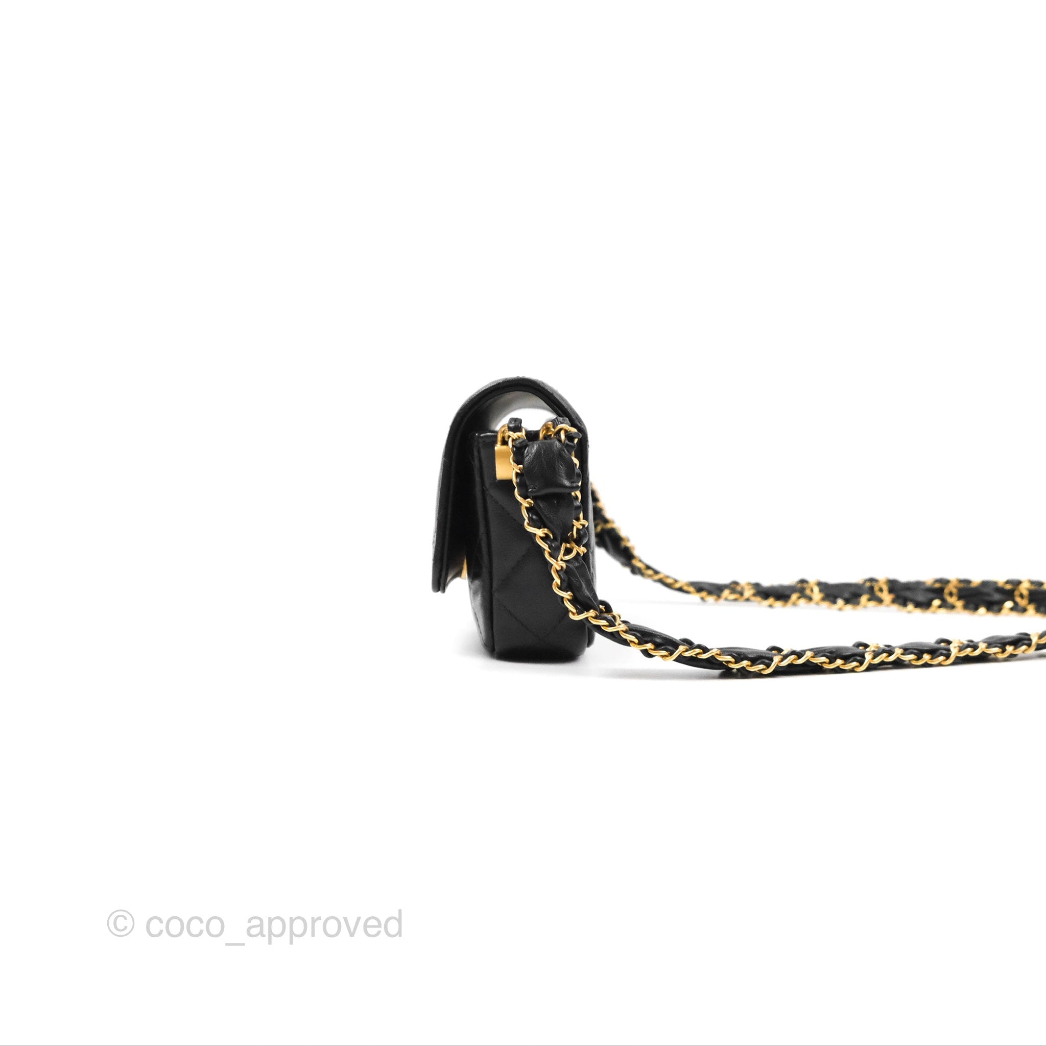 Chanel Phone Holder with Chain Black Aged Calfskin 23K – Coco