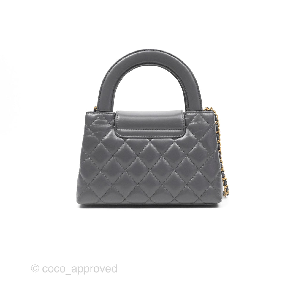 Chanel Kelly Bag Quilted Grey Shiny Calfskin Aged Gold Hardware