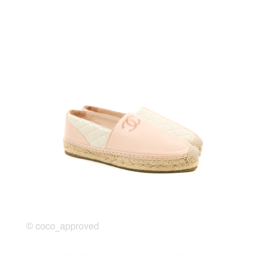 Chanel Espadrille Quilted White/Pink Size 38