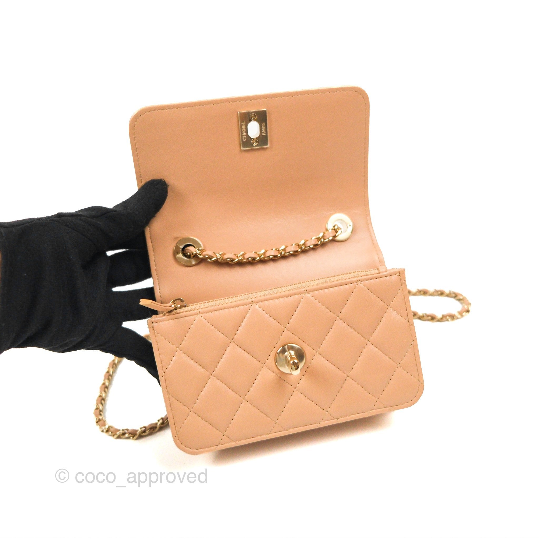 Chanel Mini Trendy WOC Beige Lambskin Gold Hardware 22B – Coco