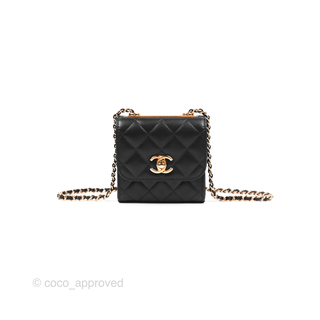 Chanel Mini Quilted Trendy CC Clutch With Chain Black Lambskin Rose Gold Hardware
