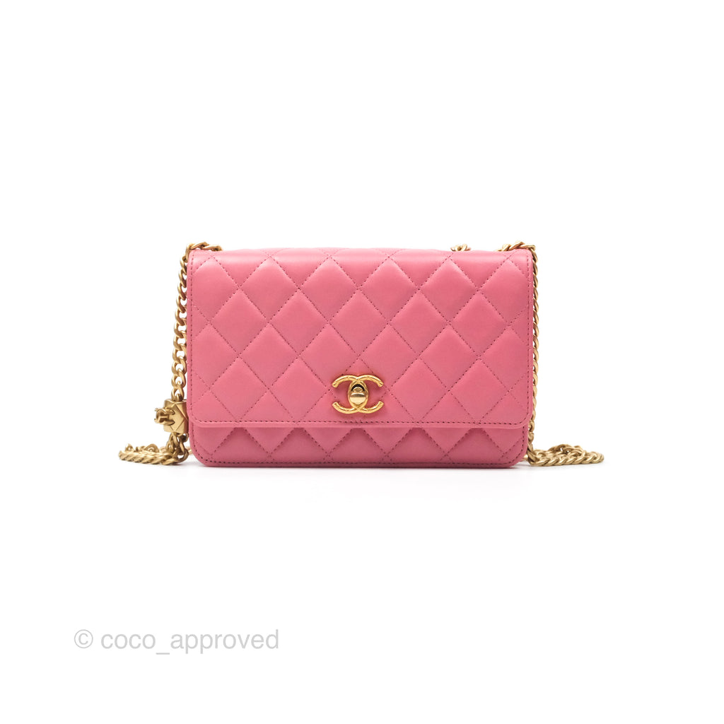 Chanel All Slide Wallet on Chain WOC Adjustable Chain Quilted Pink Lambskin