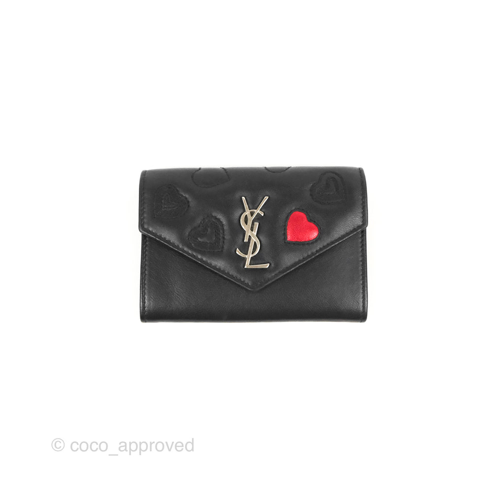 Saint Laurent Monogram Card Case In Heart-embossed Leather