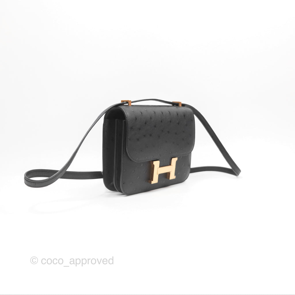 Hermès Constance Mini 18cm Noir 89 Ostrich Rose Gold Hardware