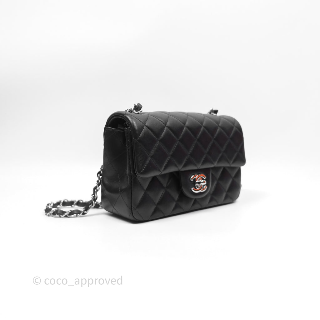 Chanel Quilted Mini Rectangular Flap Black Lambskin Silver Hardware