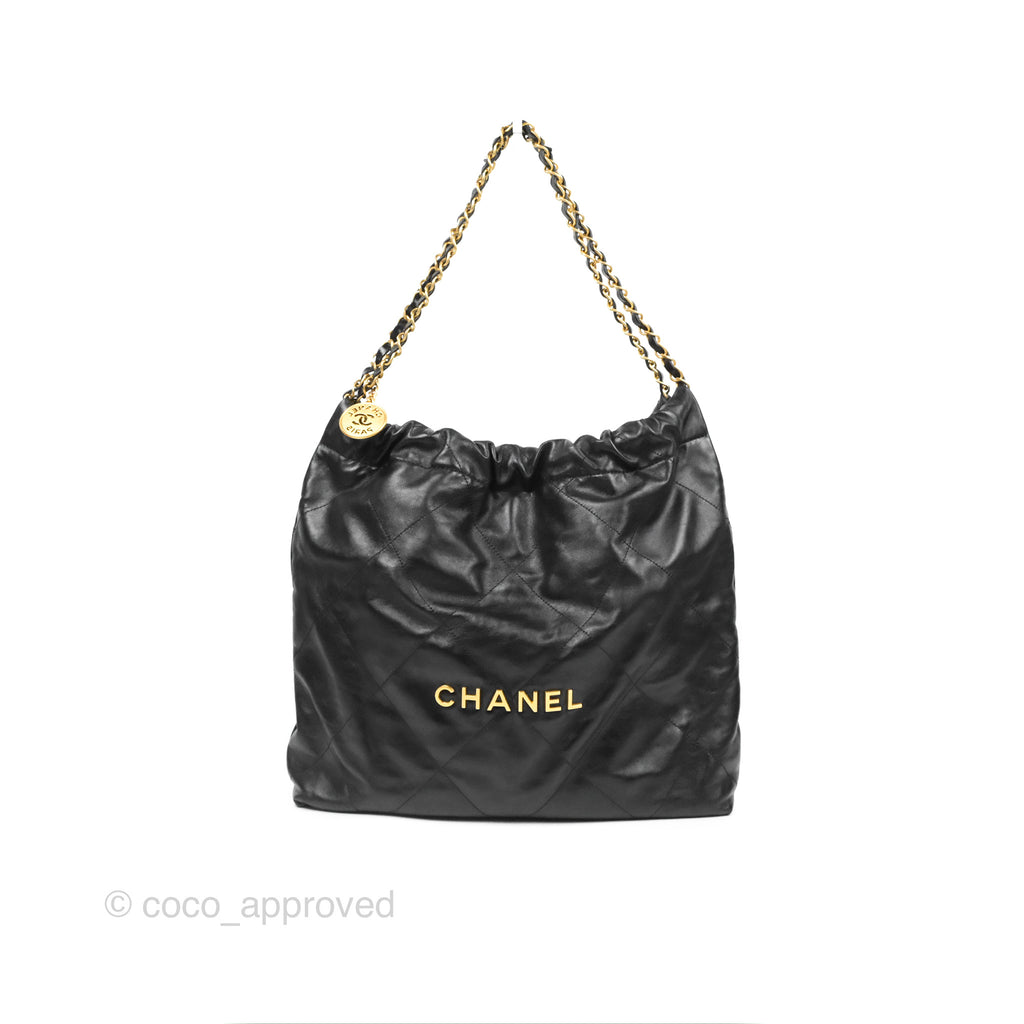 Chanel 22 Small Black Shiny Calfskin Aged Gold Hardware
