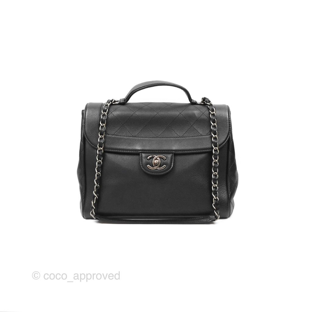 Chanel Top Handle Flap Bag Black Caviar Ruthenium Hardware