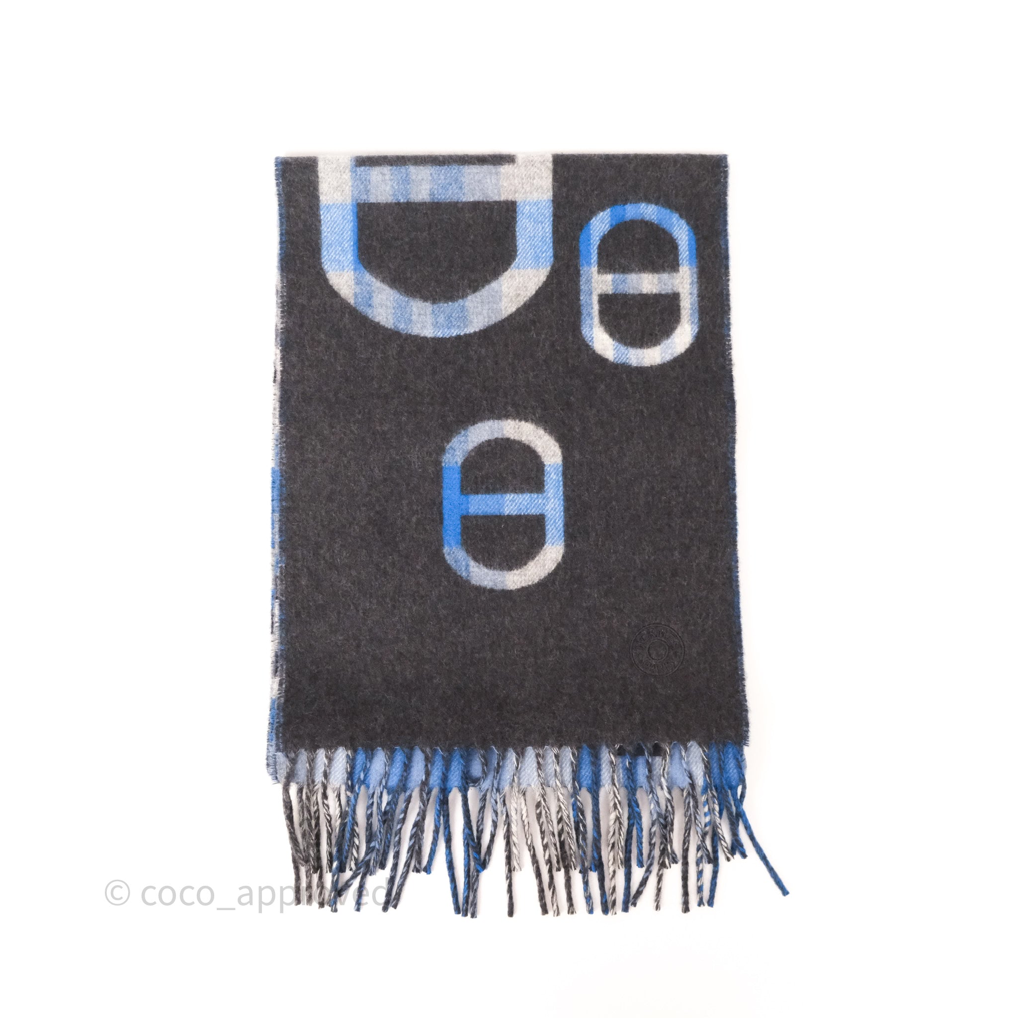 Hermes Tartan Maillons Cashmere Muffler Anthracite / Bleu – Coco
