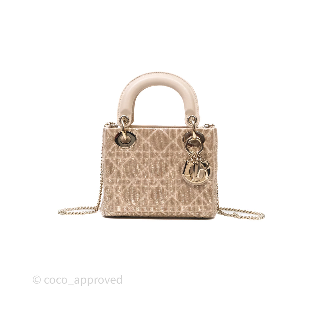 Christian Dior Mini Dior Caramel Beige Microbead-Embroidered Cotton with Cannage Motif