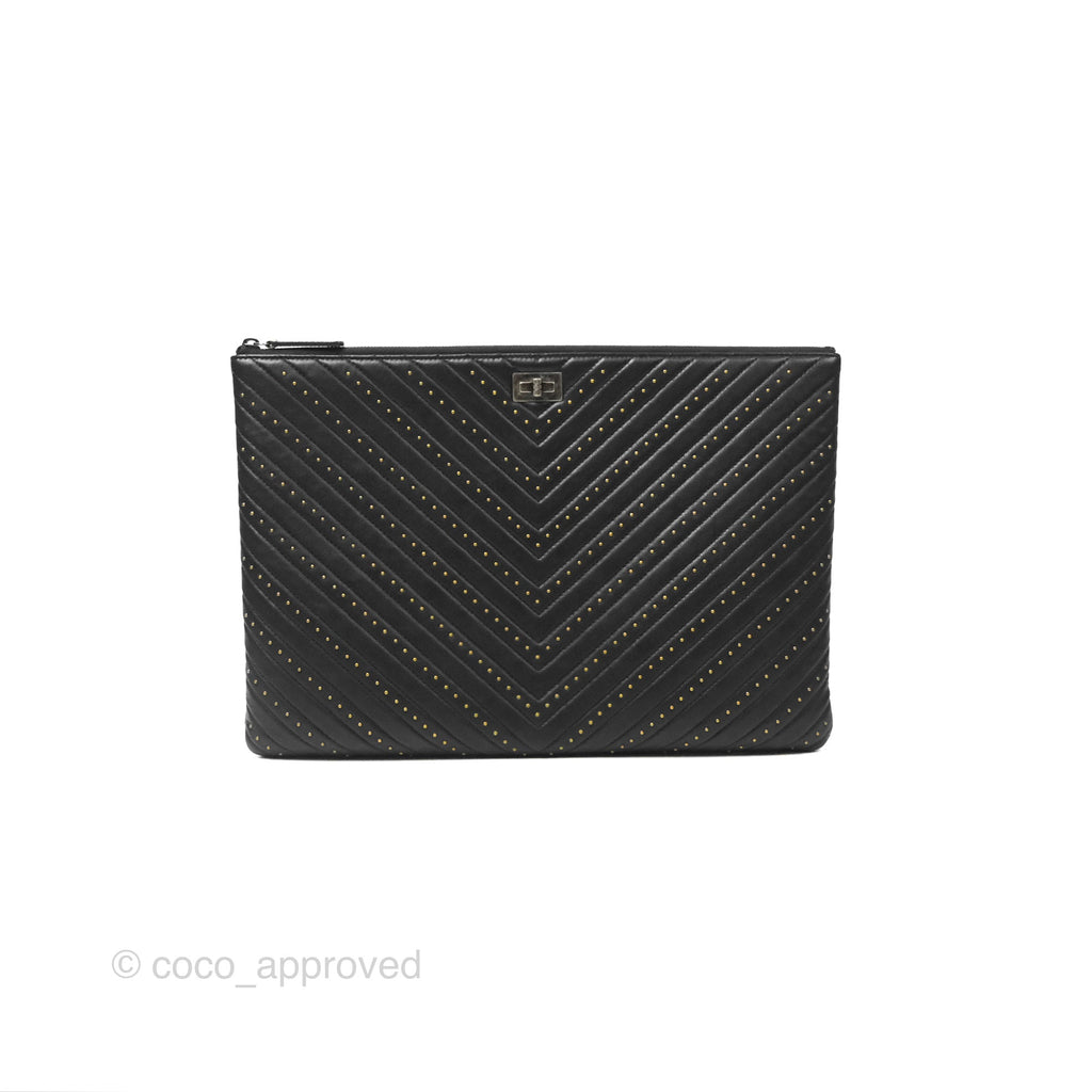 Chanel Large O Case Chevron Studded Black Calfskin Reissue Ruthenium Hardware