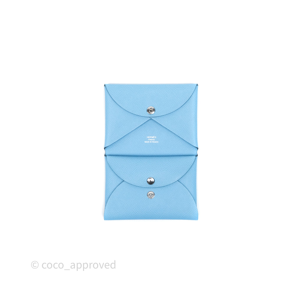 Hermès Calvi Duo Compact Card Holder Celeste 7N Epsom