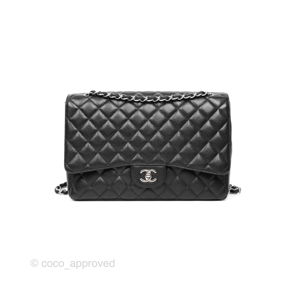 Chanel Maxi Single Flap Quilted Black Caviar Silver Hardware