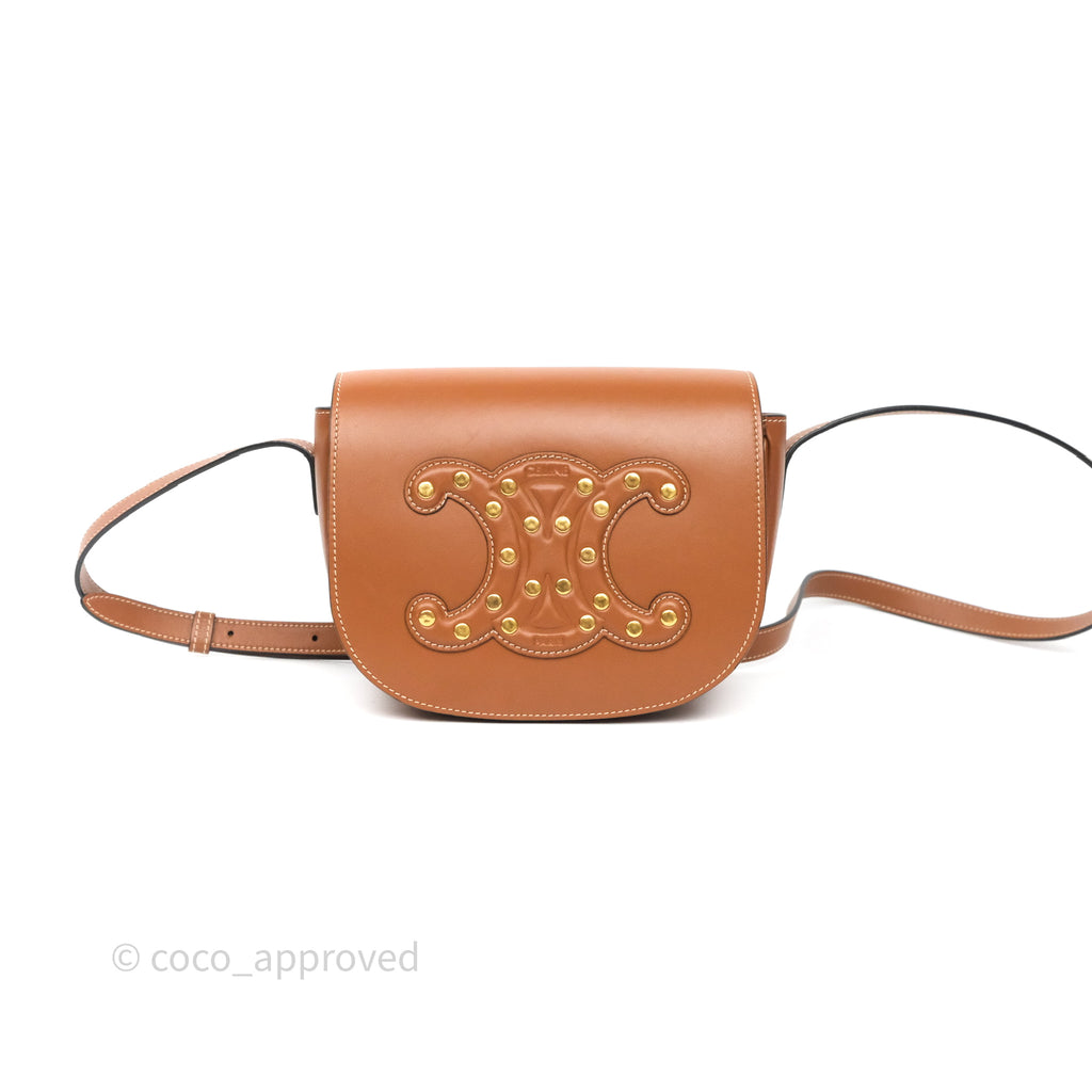 Celine Gold Studs Folco Cuir Triomphe in Smooth Calfskin Tan