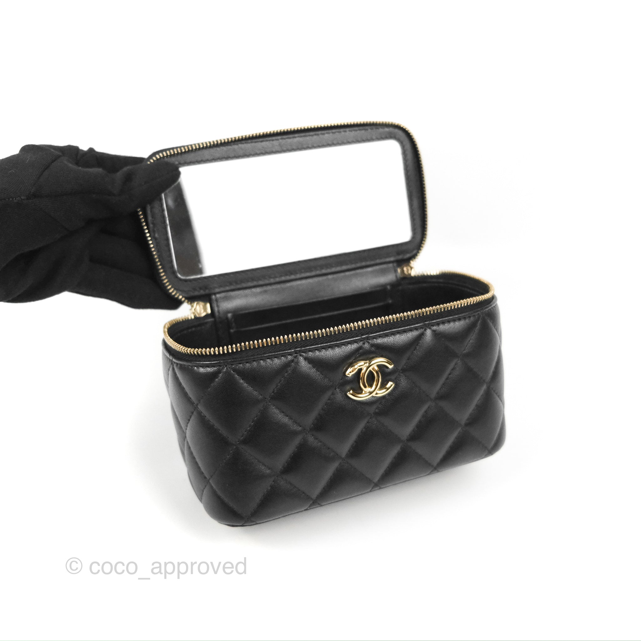 Chanel Vanity Rectangular Top Handle Black Lambskin Gold Hardware