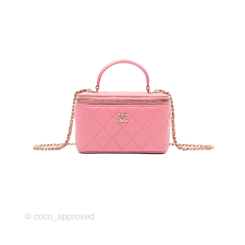Chanel Vanity Rectangular Top Handle Pink Lambskin Gold Hardware