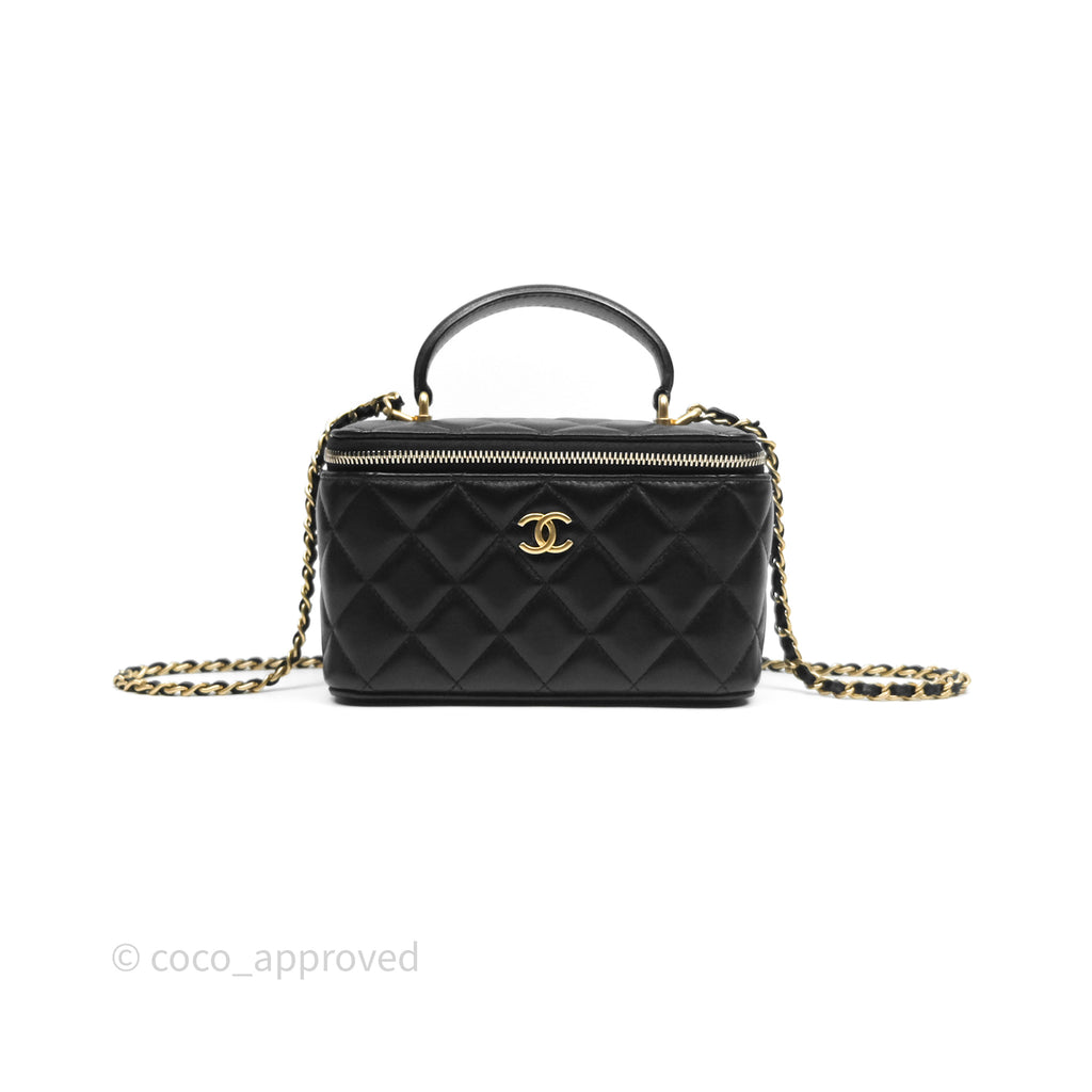 Chanel Vanity Rectangular Top Handle Black Lambskin Aged Gold Hardware
