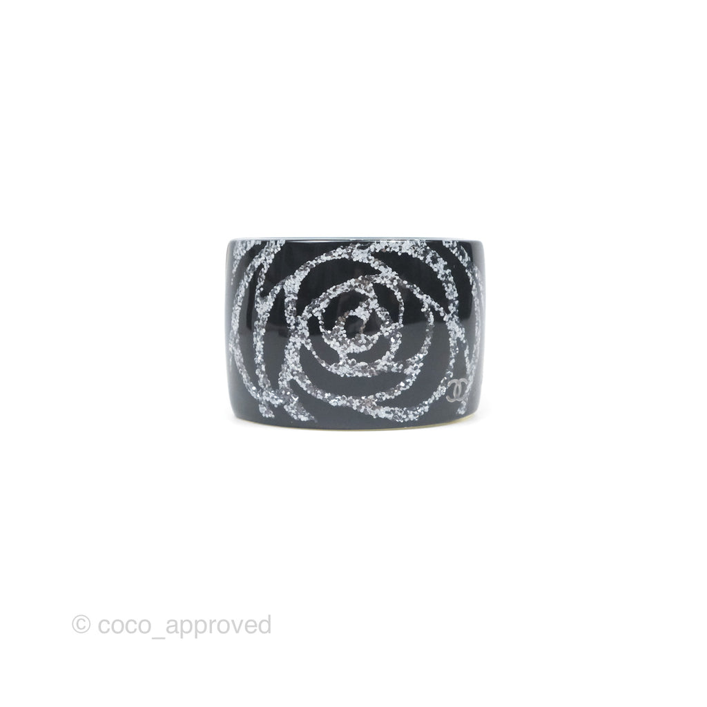 Chanel Sequin Camellia Resin Cuff Black 12A