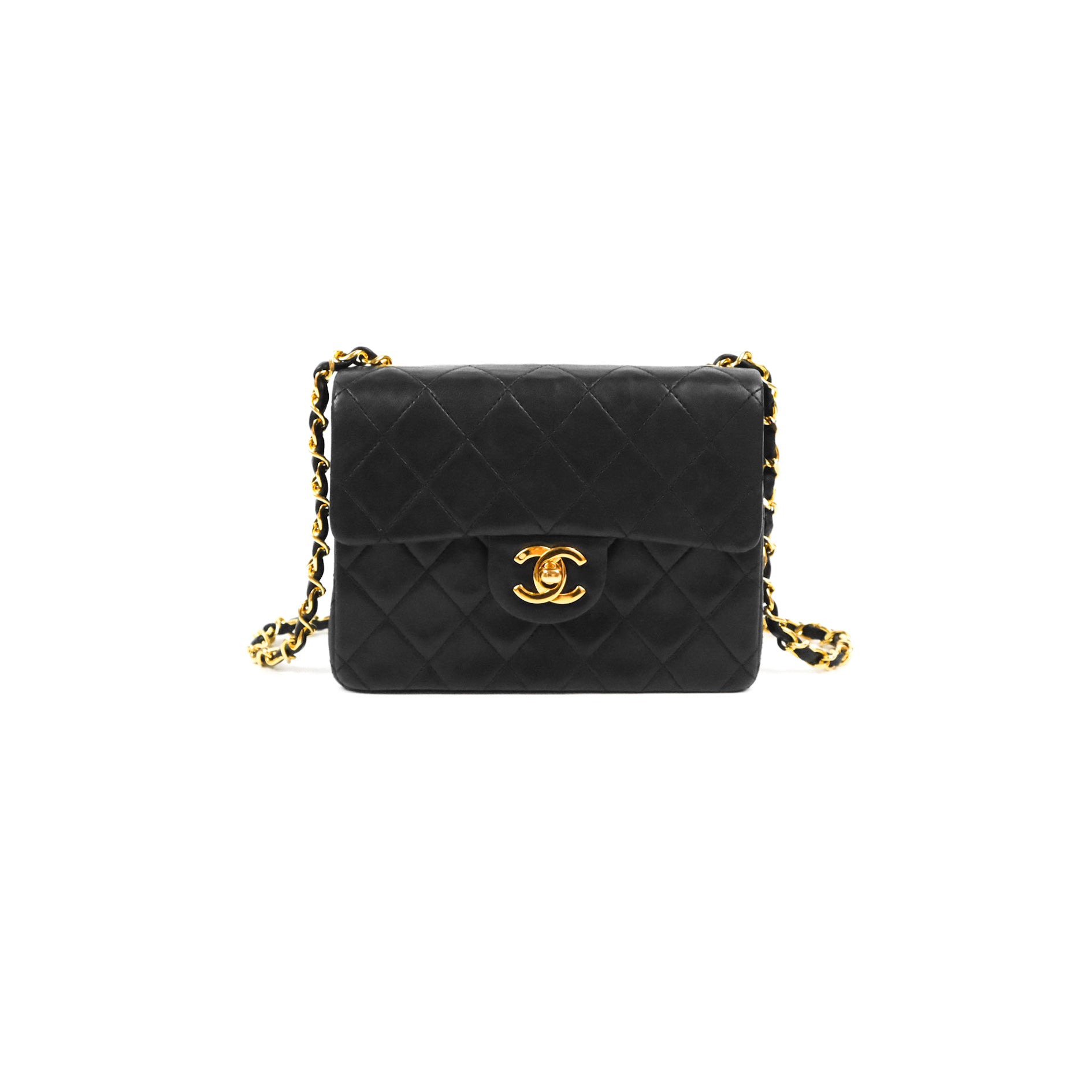 Chanel Vintage Mini Square Black Lambskin 24K Gold Hardware – Coco