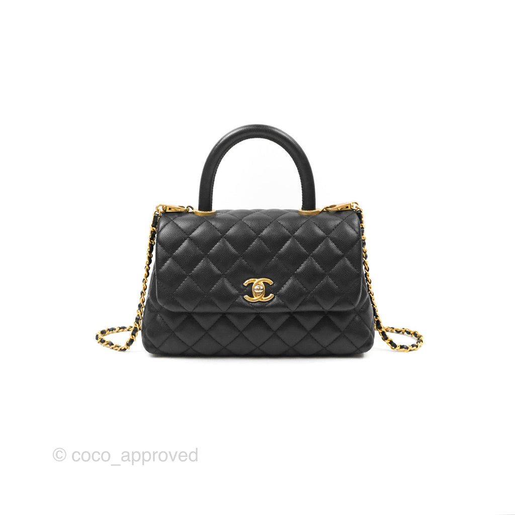 Chanel Small Coco Handle Quilted Black Caviar Gold Hardware