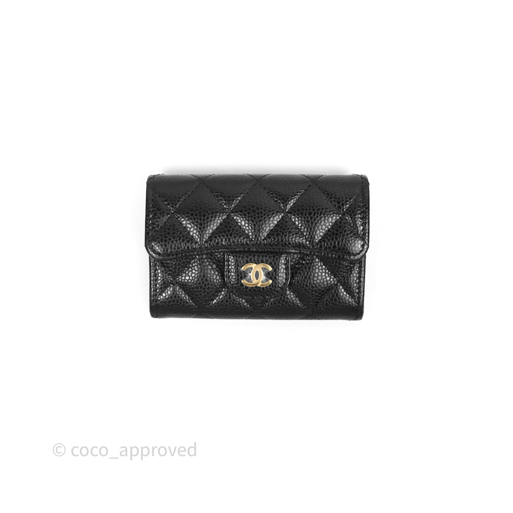 Chanel Quilted Flap Card Holder Caviar Black Gold Hardware